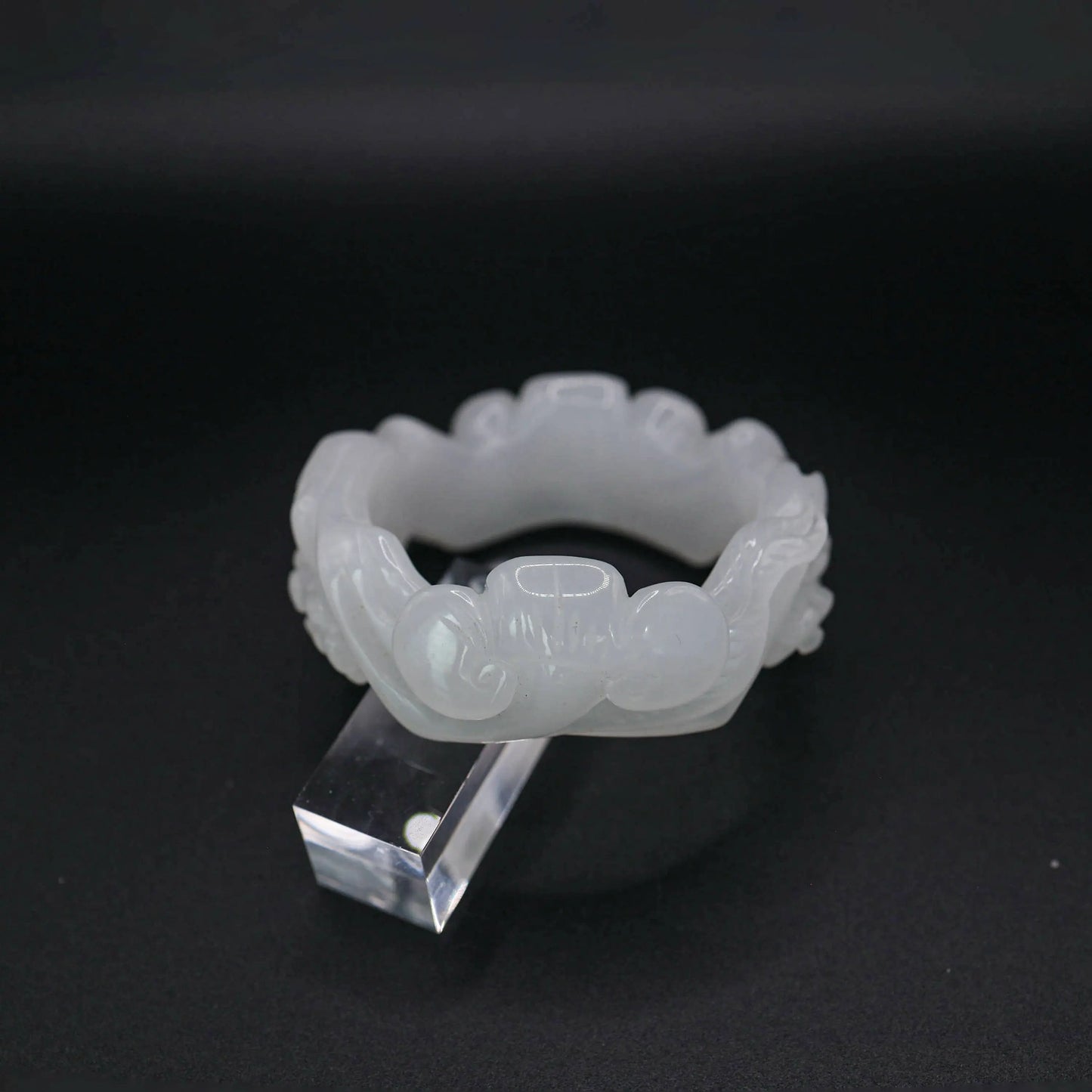 White Jade Bangle – Plum Blossom Carving in Mongolian Jade Stone Miruzi