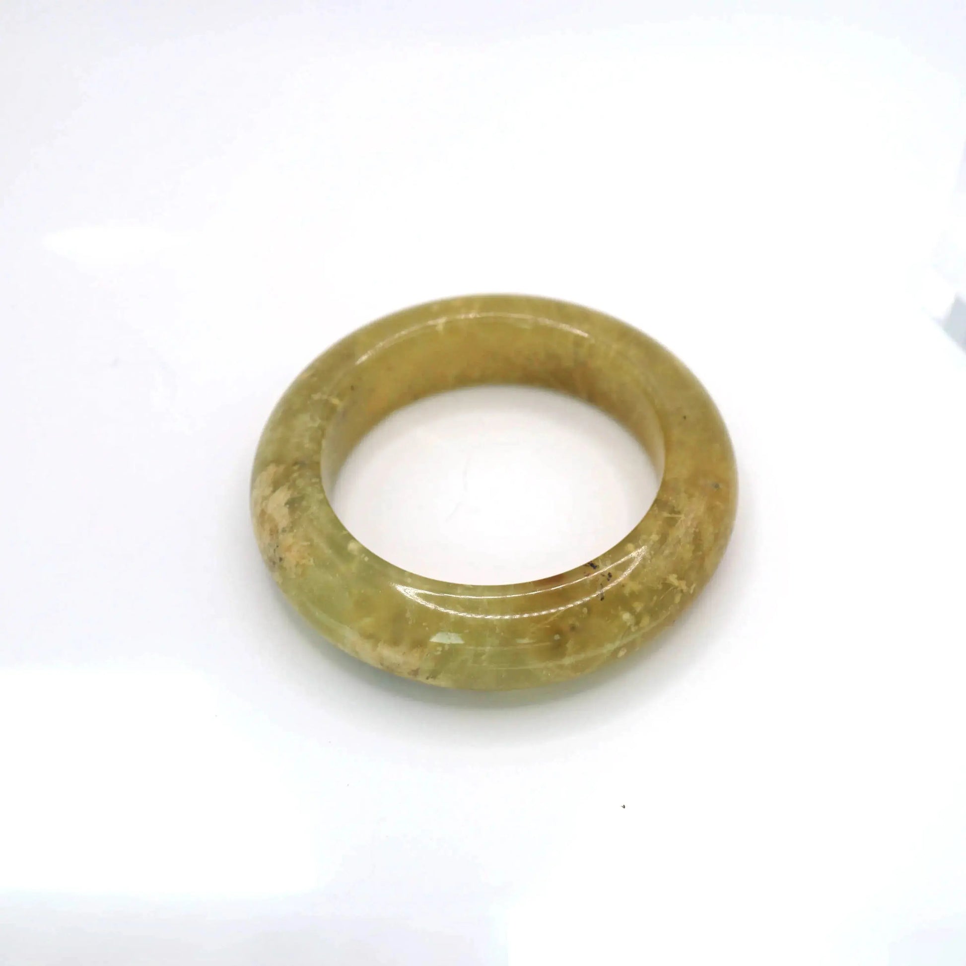 Yellow Jade Stone Bangle – Golden Ice-Translucent Mongolian Jade with Botanical Inclusions Miruzi