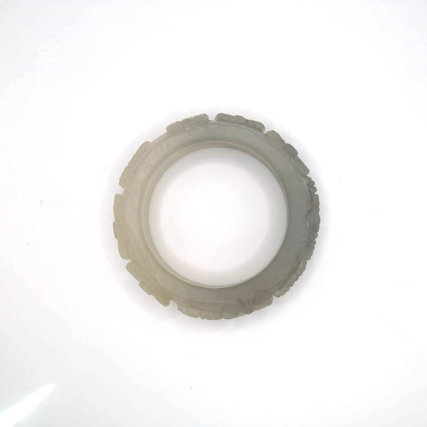 Daisy Bracelet – Carved Mongolian Jade Bangle in Smoky White and Charcoal Tones Miruzi
