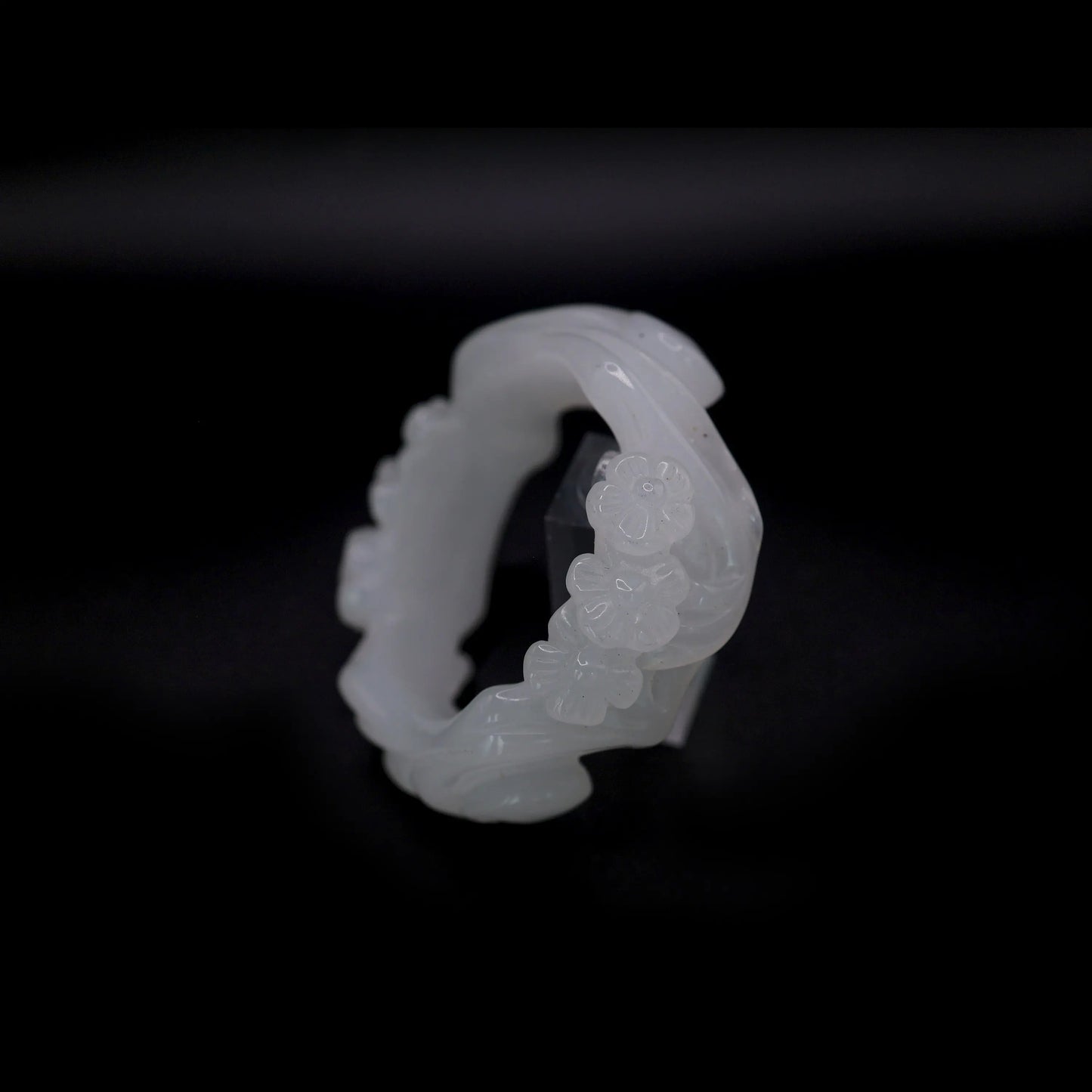 White Jade Bangle – Plum Blossom Carving in Mongolian Jade Stone Miruzi