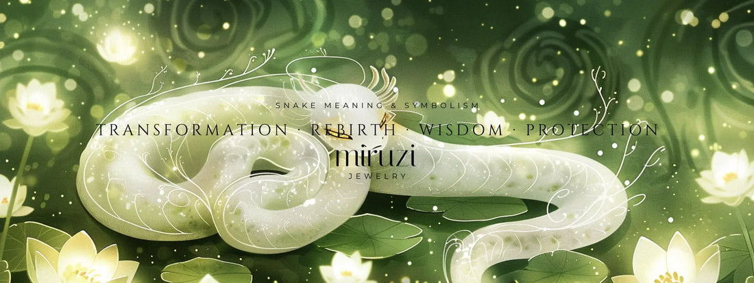 White snake coiled gracefully in a dreamlike, Zen-inspired landscape, symbolizing transformation, wisdom, and spiritual energy