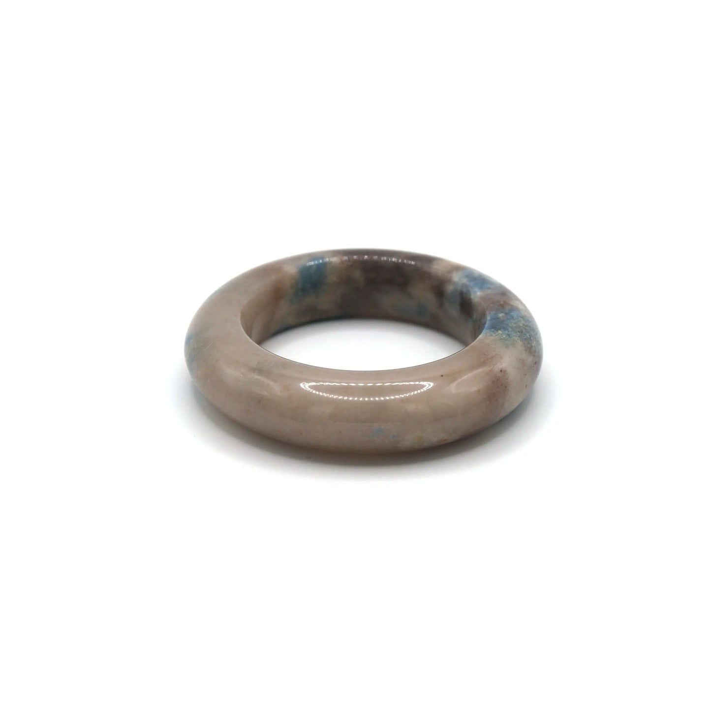 White jade bangle with blue and lilac marble-like areas, echoing serene skies and quiet elegance in natural stone texture – Miruzi