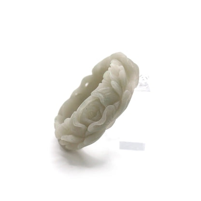 Kitsune Bracelet – Sleeping Fox and Peony Blossom in Pale Green Jade Miruzi