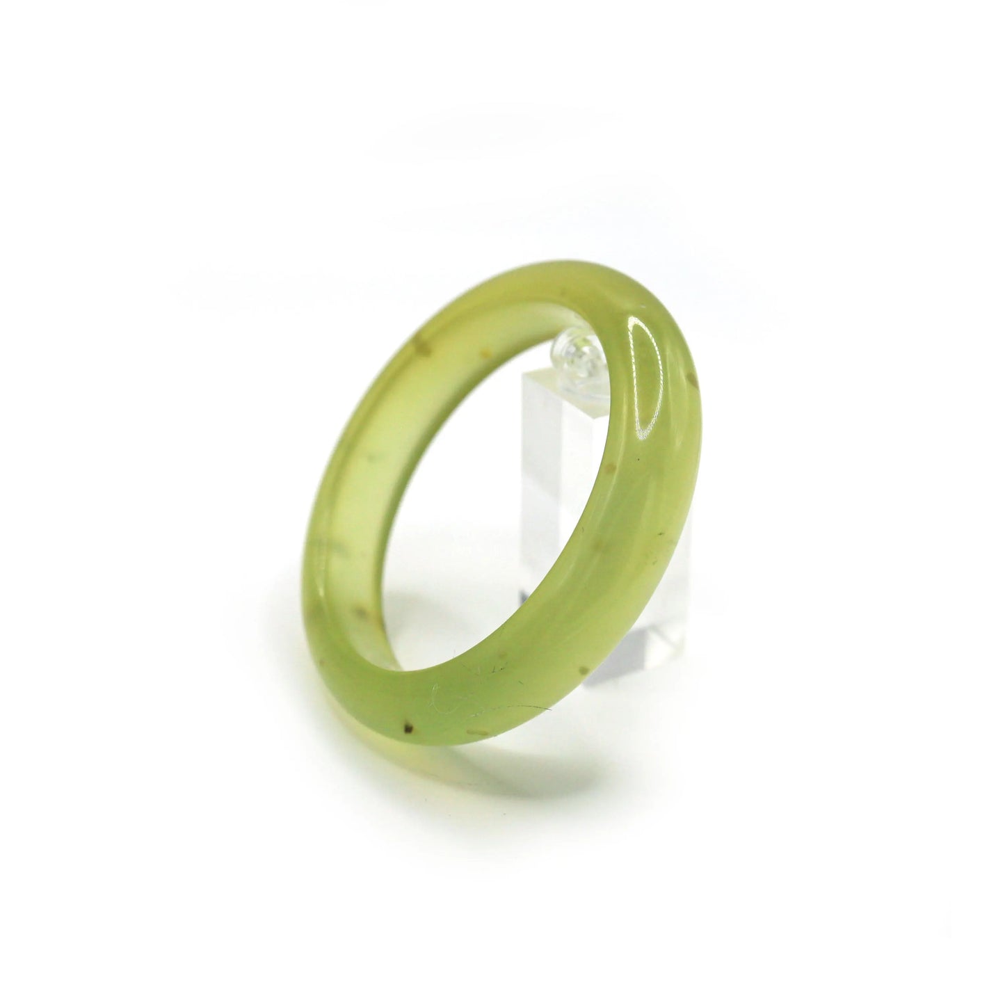 Yellow Green Jade Bangle – Translucent Bracelet with Osmanthus and Snowflake Veining Miruzi