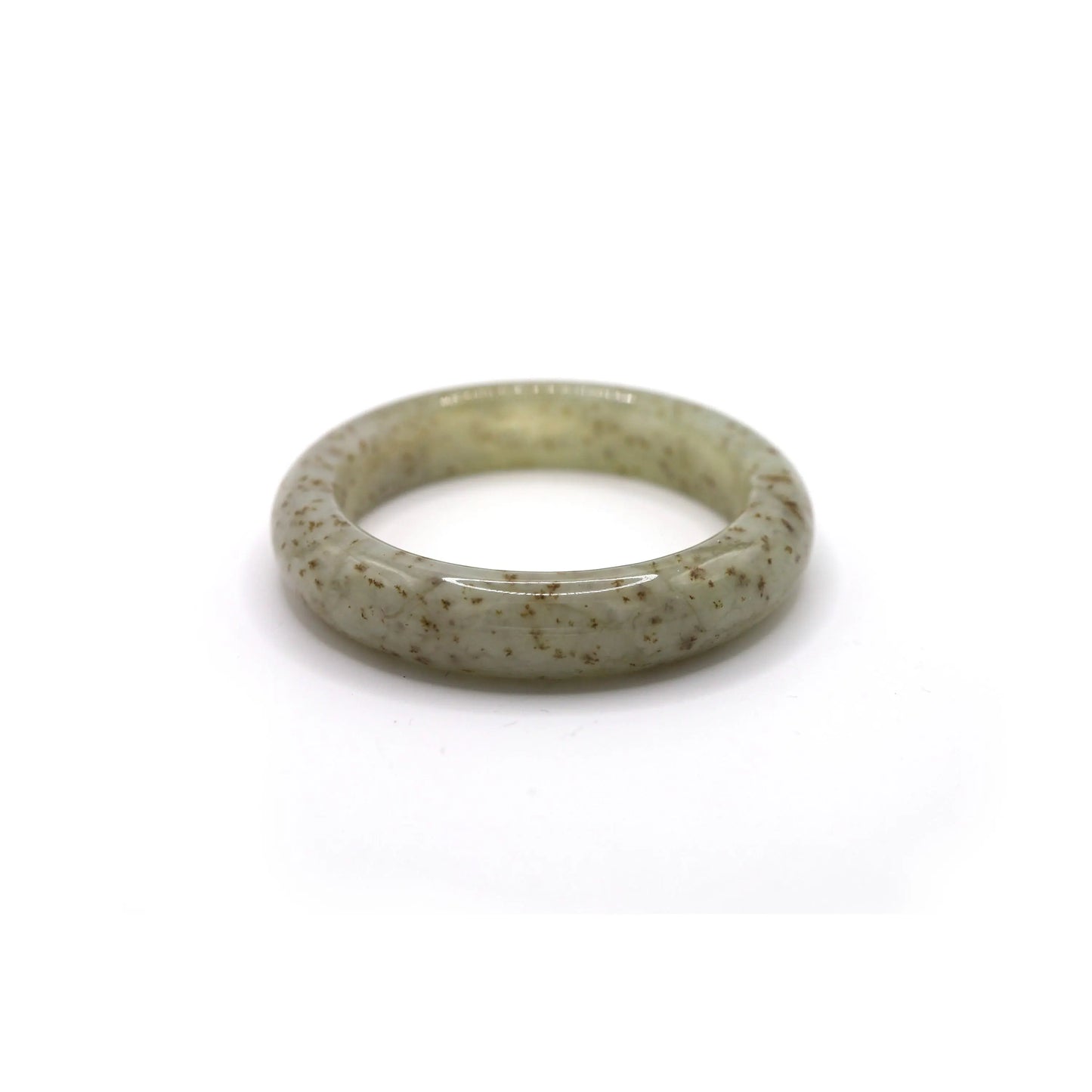Delicate beige jade bracelet with soft brown flecks resembling dried petals, glowing with a translucent finish and natural charm – Miruzi