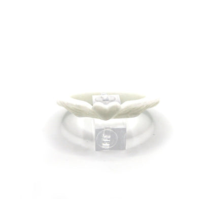 Lightweight jade bracelet with soft milky glow and engraved detailing representing love, spirit, and freedom – Miruzi