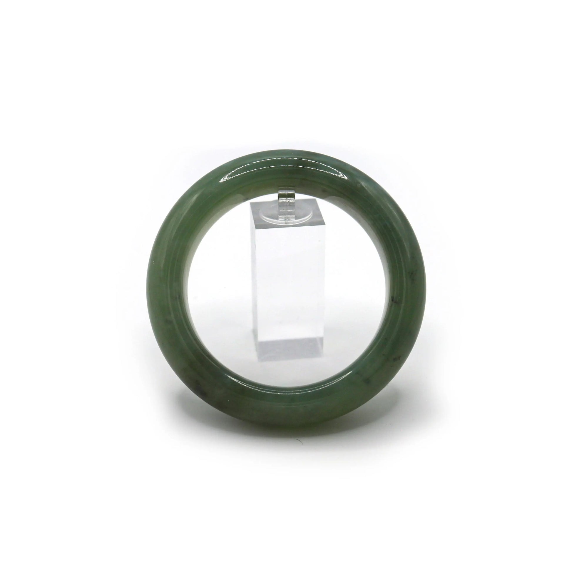 Round blue-green jade bracelet on clean white surface for clear display - Miruzi