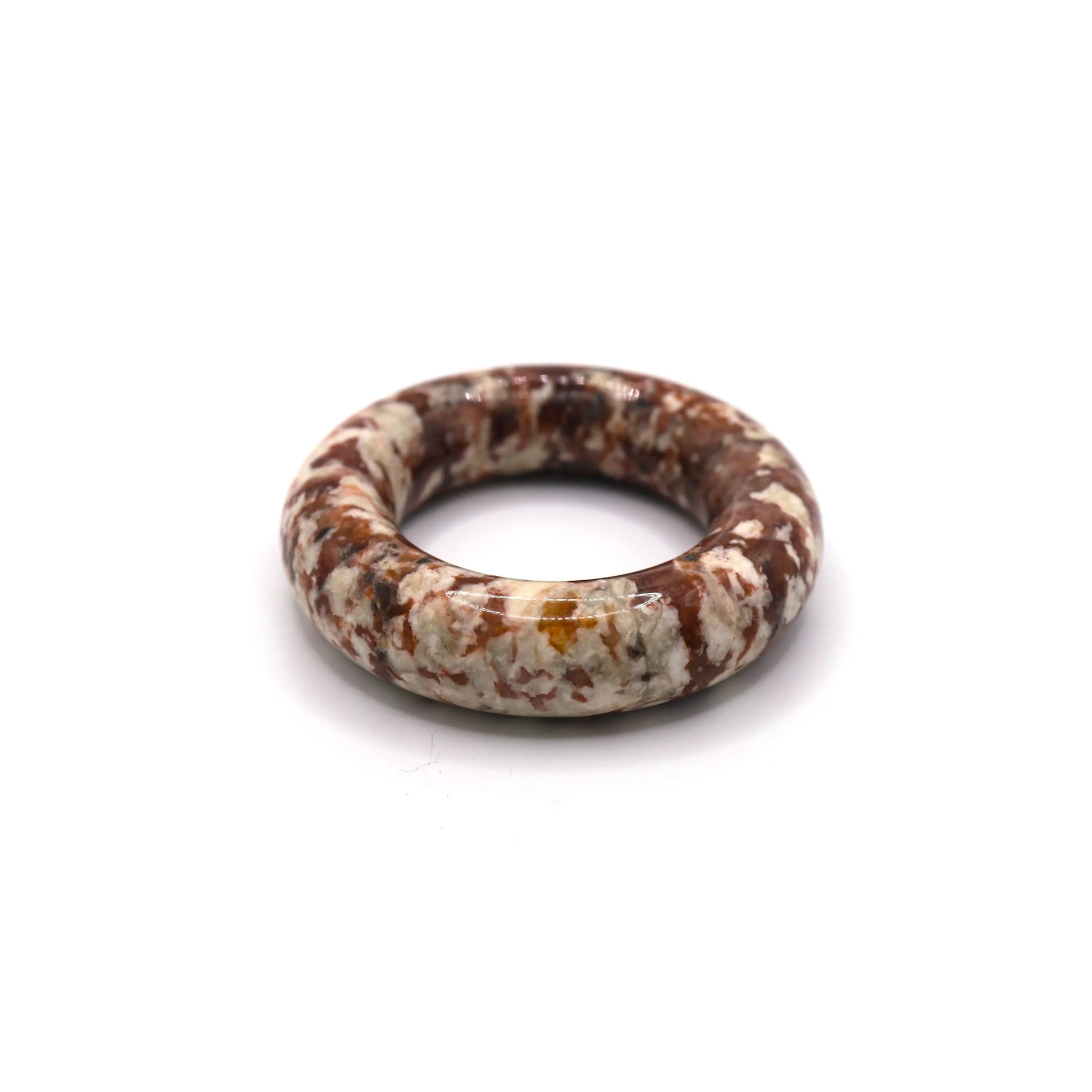 Deep red Mongolian jade bracelet with round white inclusions scattered like popcorn blooms, creating a bold and joyful contrast – Miruzi