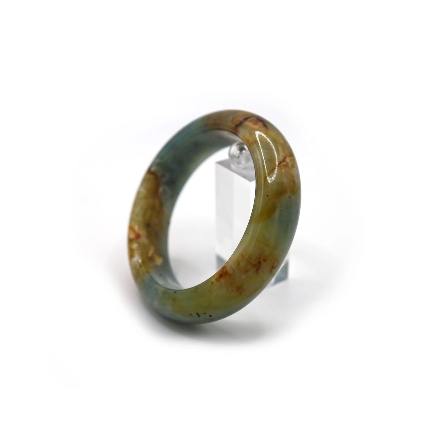 Side view of blue jade bracelet showing glowing mineral patterns that resemble underwater light rays and moving tide lines – Miruzi
