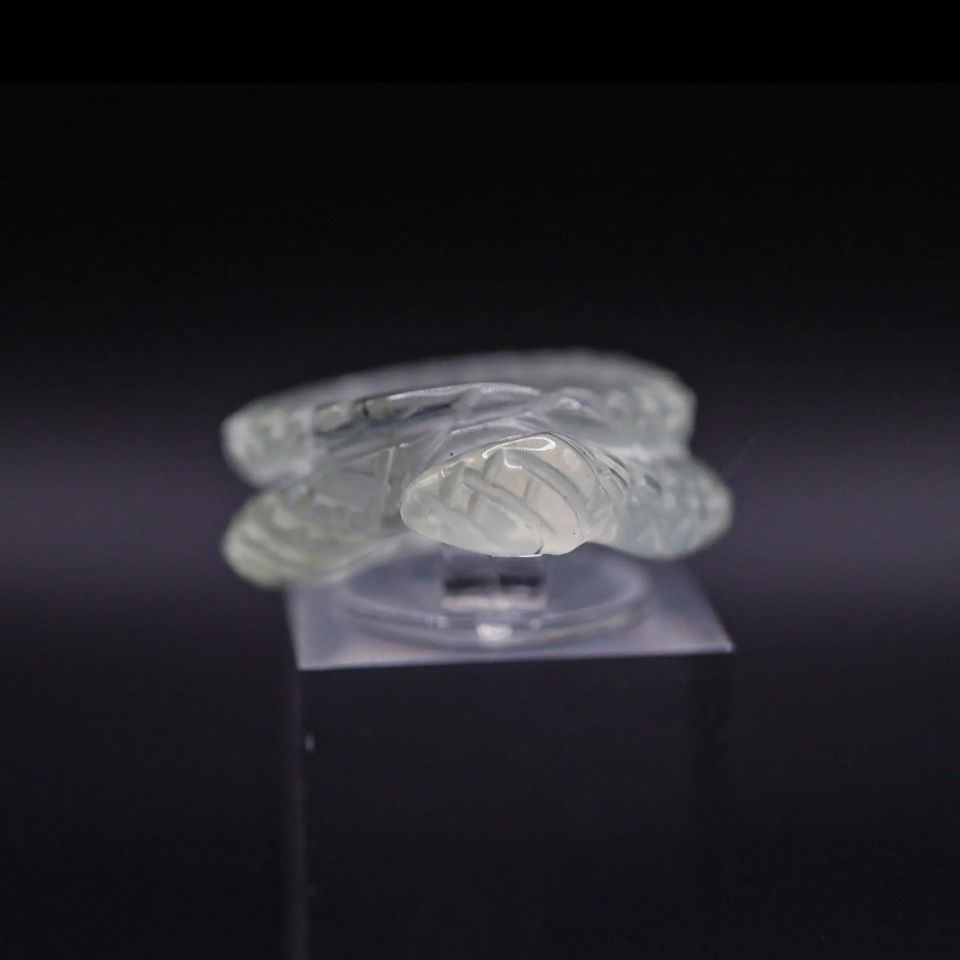 Handcrafted Ethereal Serpent Ring featuring an icy white serpentine base with a delicately carved snake wrapping around the finger, symbolizing wisdom and rebirth. The exquisite detailing and three-dimensional snake design make this ring a unique piece of enchanting, mythical-inspired jewelry, perfect for adding a touch of mystical elegance to any outfit.