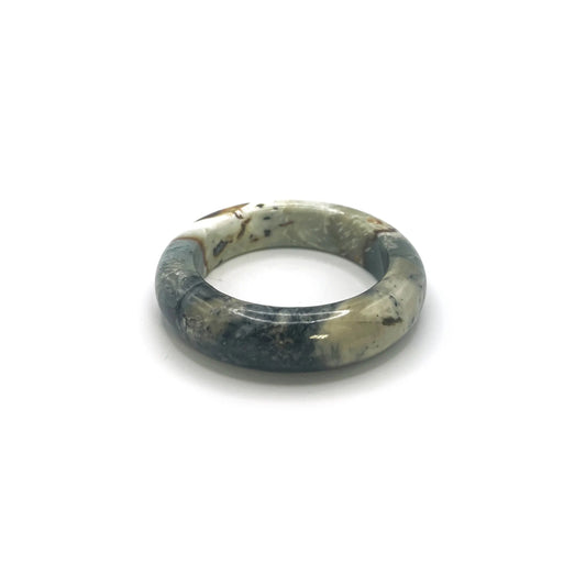 Ocean bracelet for women made from serpentine stone, featuring deep blue, black, and white hues inspired by ocean waves and natural coastal textures. - Miruzi