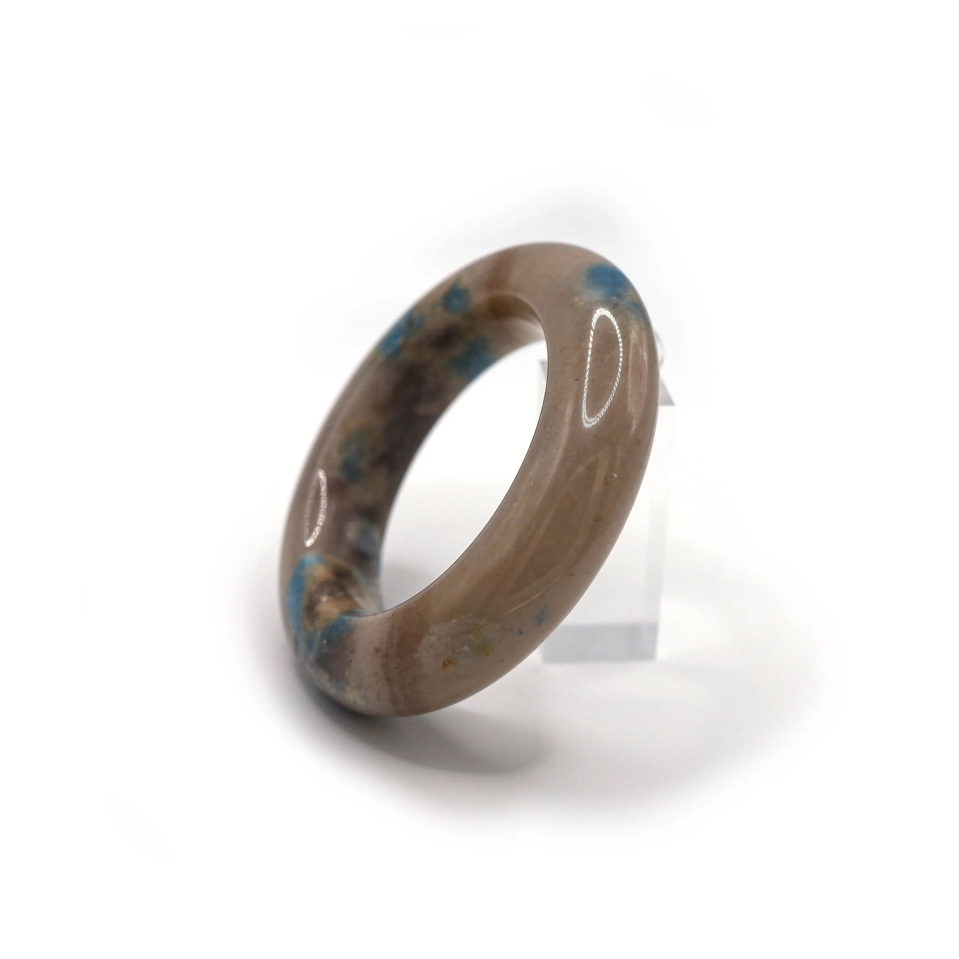 Handcrafted multi-color jade bracelet with soft-toned purple and blue mineral patches arranged in a balanced and artistic pattern – Miruzi