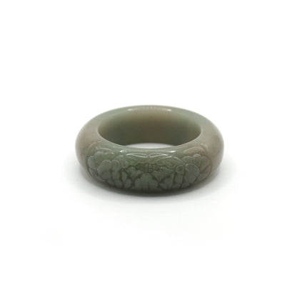 Matte green quartzite bracelet with a single peony carving, offering a serene balance between minimalism and detailed craft – Miruzi