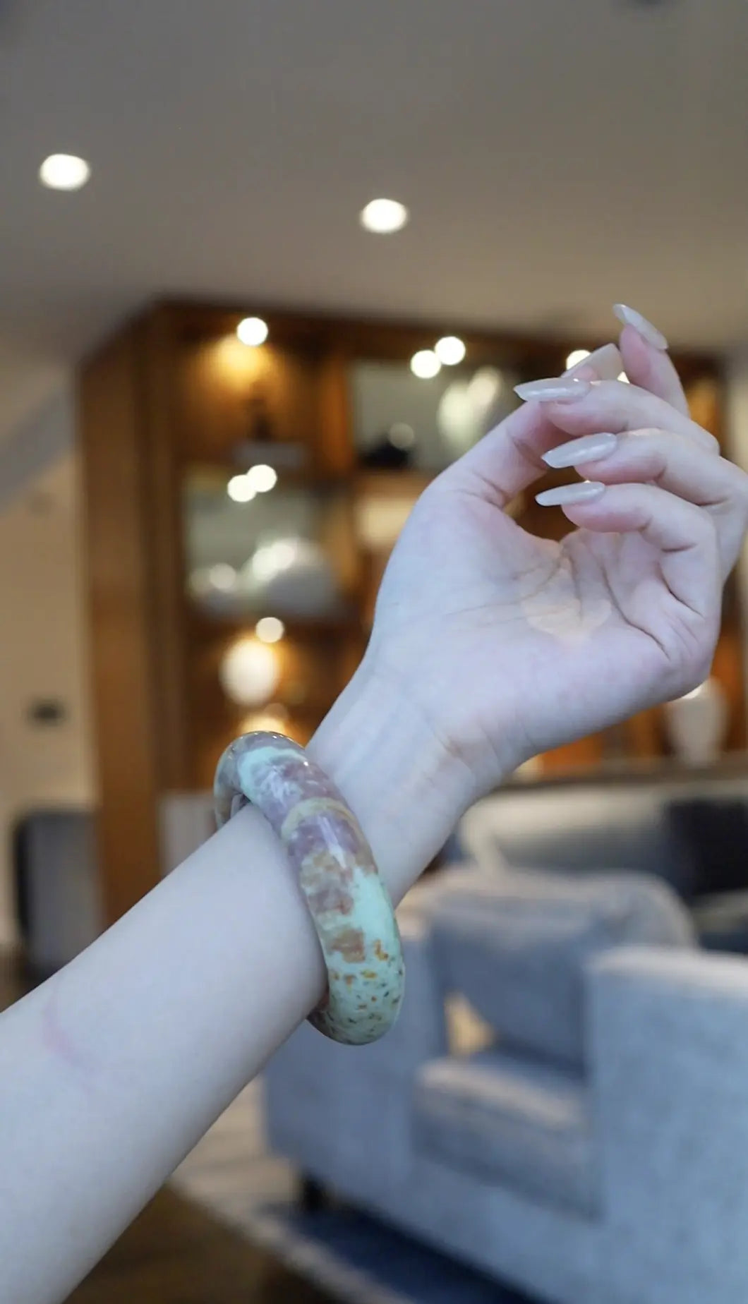 Multi Color Jade Bracelet – Natural Swirl of Green, Rose, and Sunset Tones Miruzi