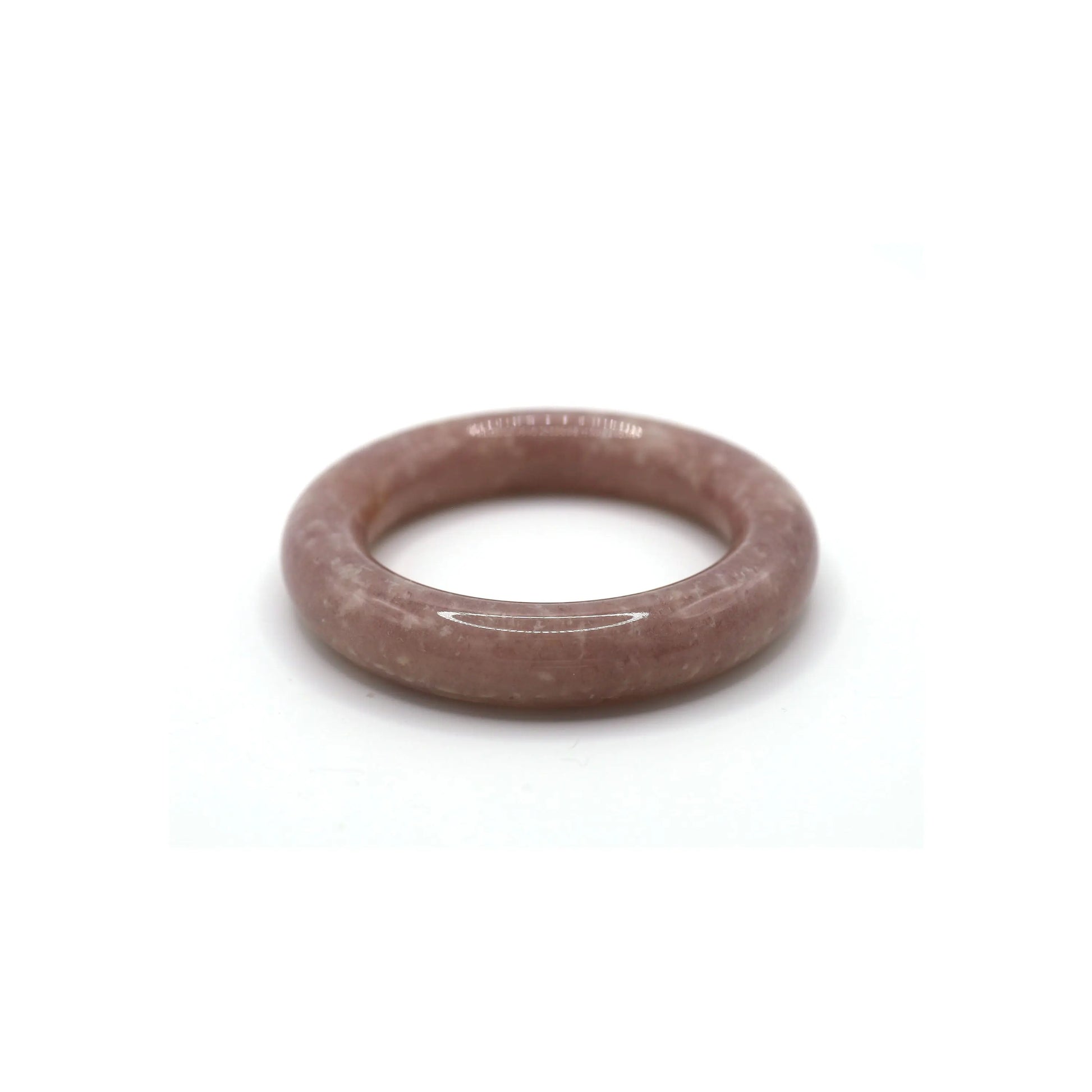 Polished Mongolian jade bangle in a pink-toned purple, lightly flecked with irregular white inclusions like drifting stardust – Miruzi
