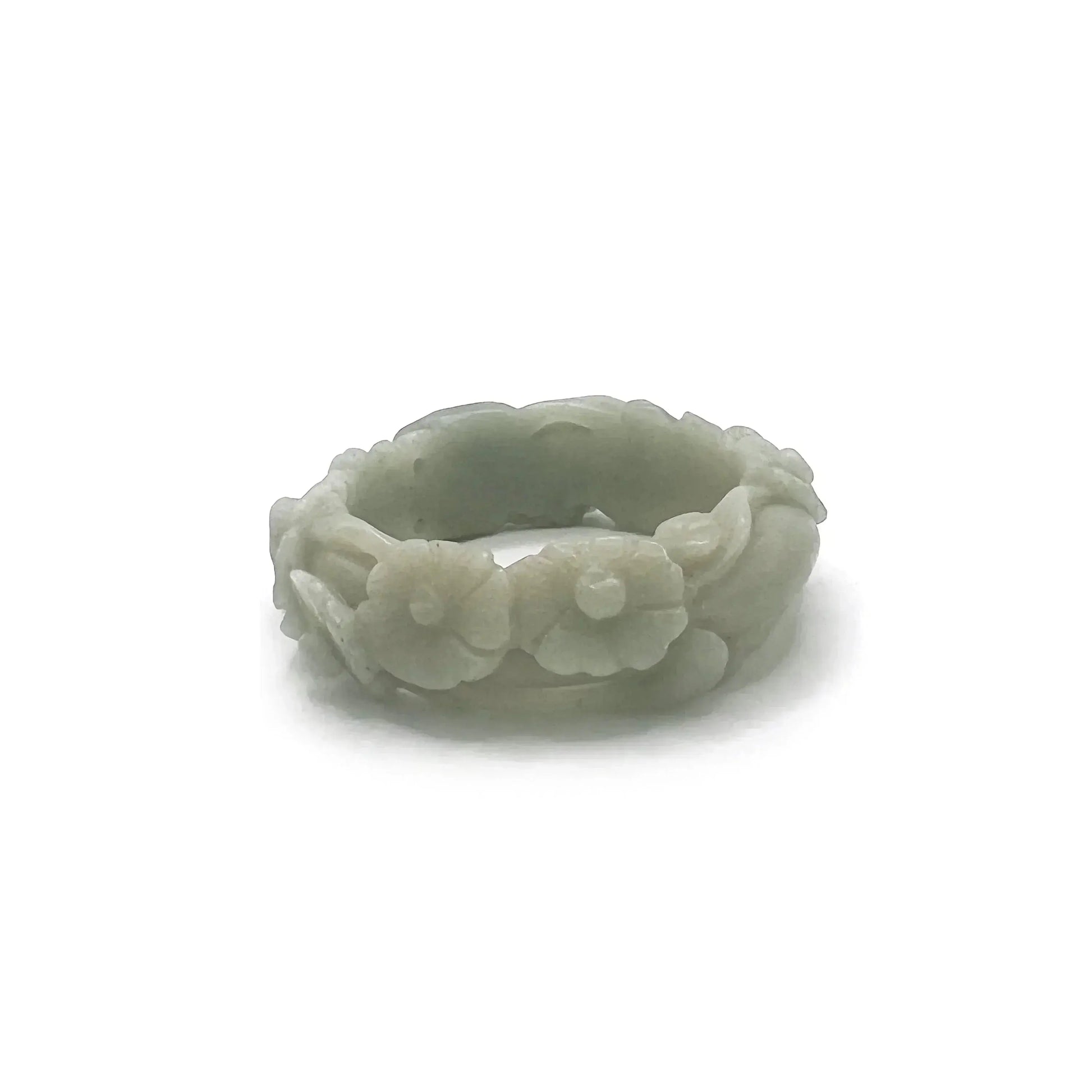 Carved Pipa Bangle - Green Jade with Intricate Pipa and Floral Carvings