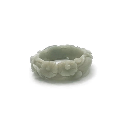 Carved Pipa Bangle - Green Jade with Intricate Pipa and Floral Carvings