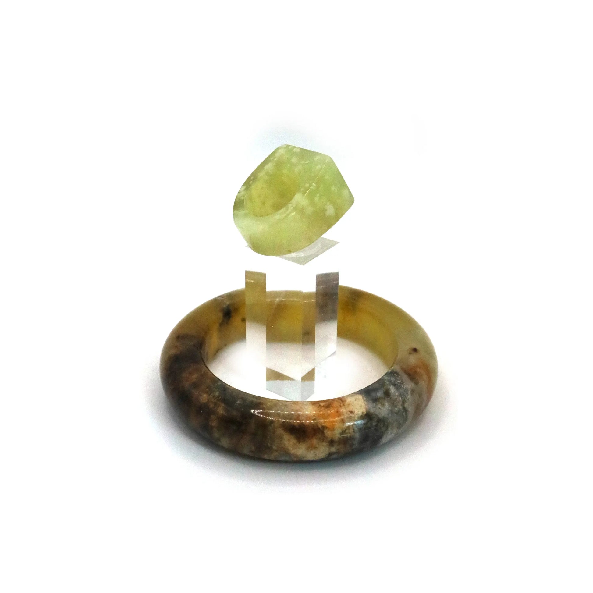 Jade Stone Ring – Blizzard Whisper Lemon Serpentine Statement Ring Miruzi