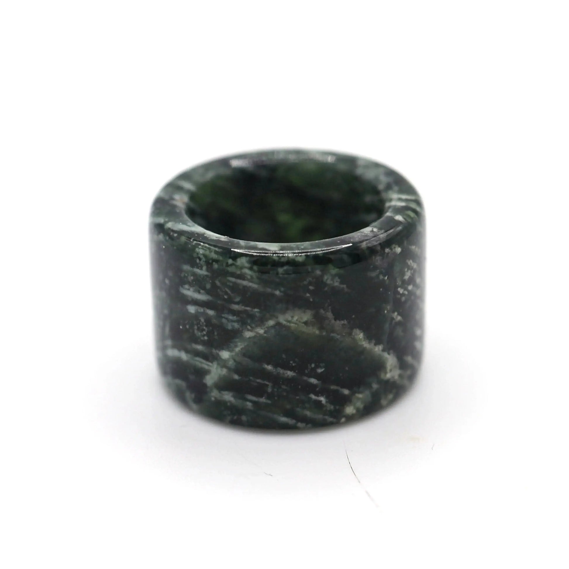 Green Minimalist Jade Ring – Glossed Serpentine Band in Earth Moss Miruzi