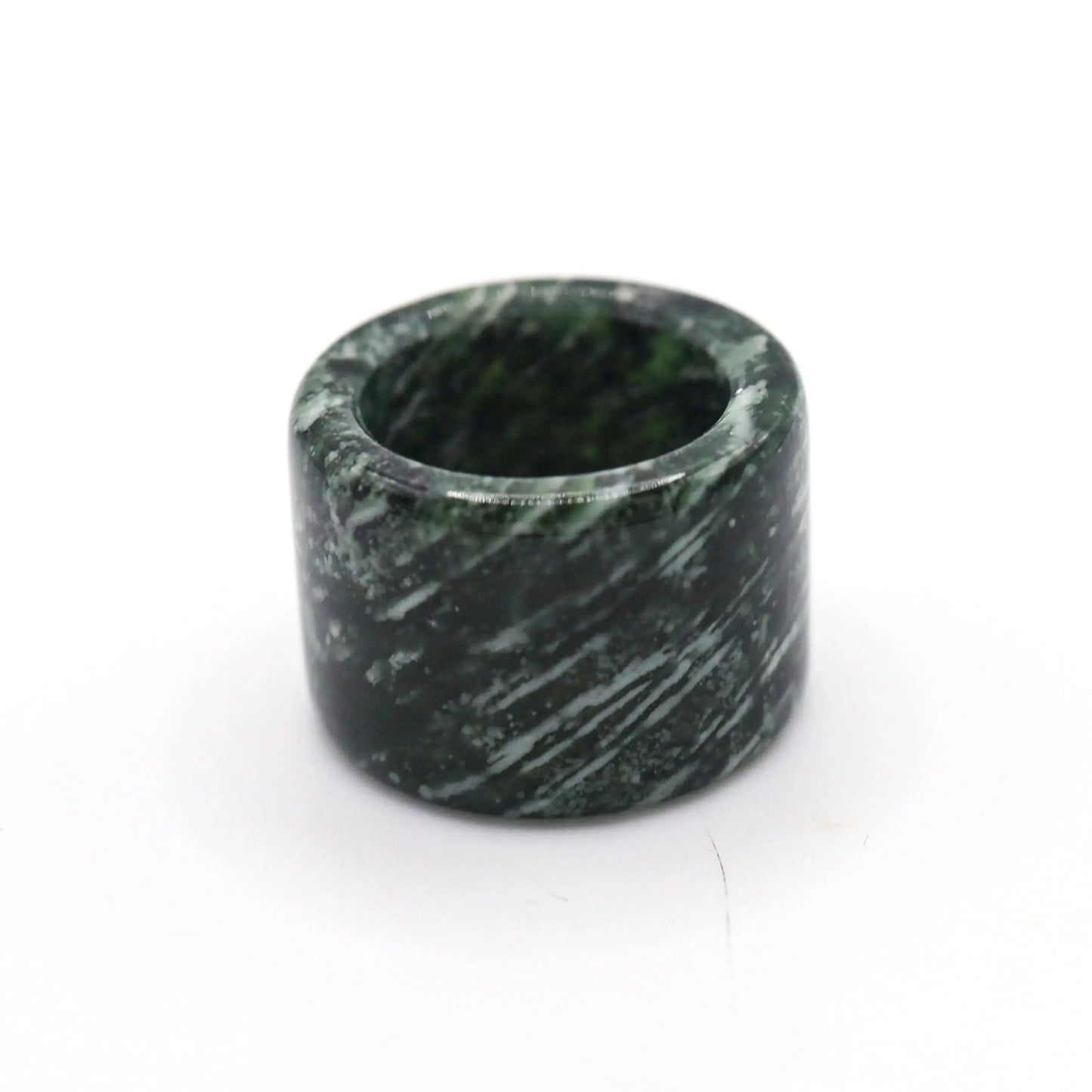 Green Minimalist Jade Ring – Glossed Serpentine Band in Earth Moss Miruzi