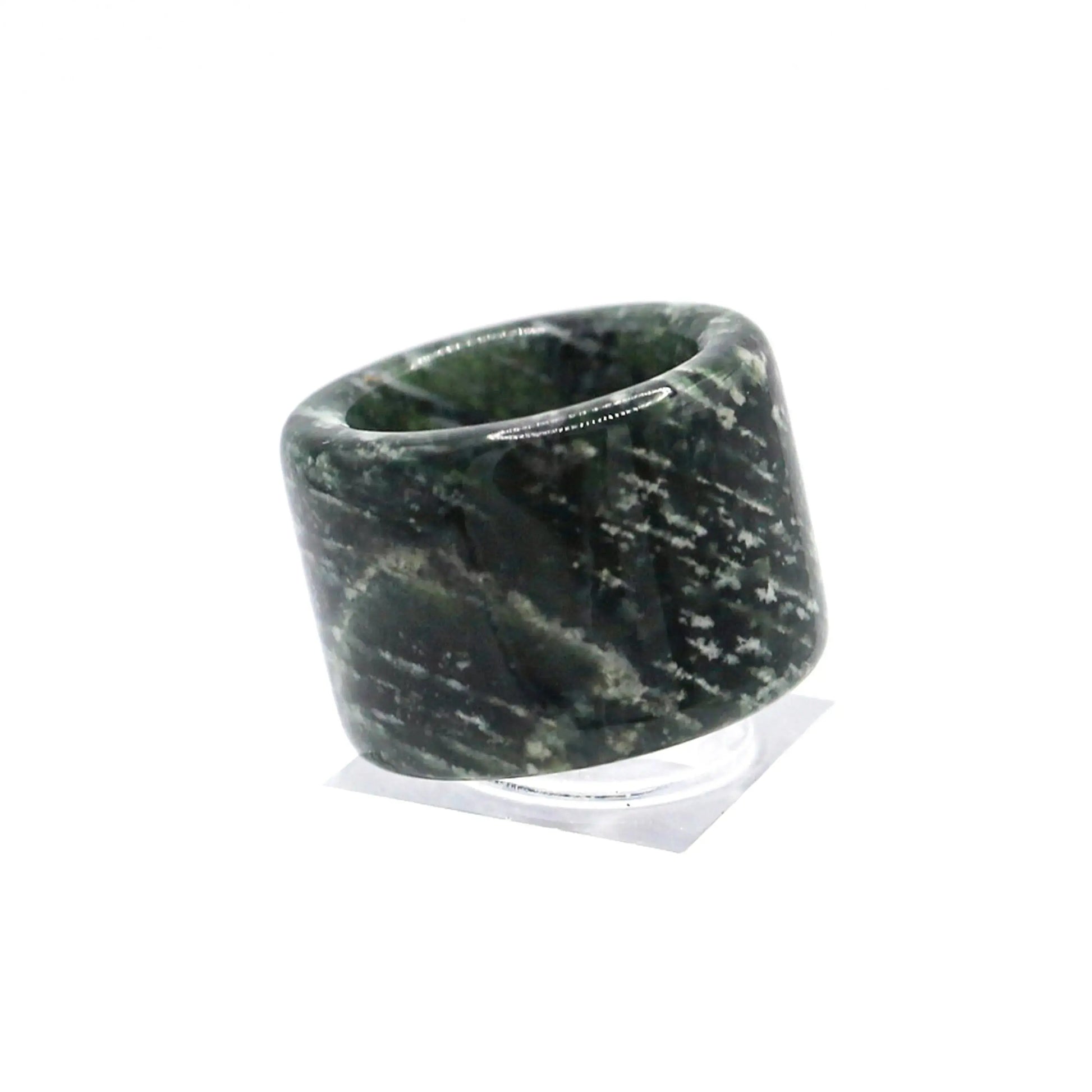 Green Minimalist Jade Ring – Glossed Serpentine Band in Earth Moss Miruzi
