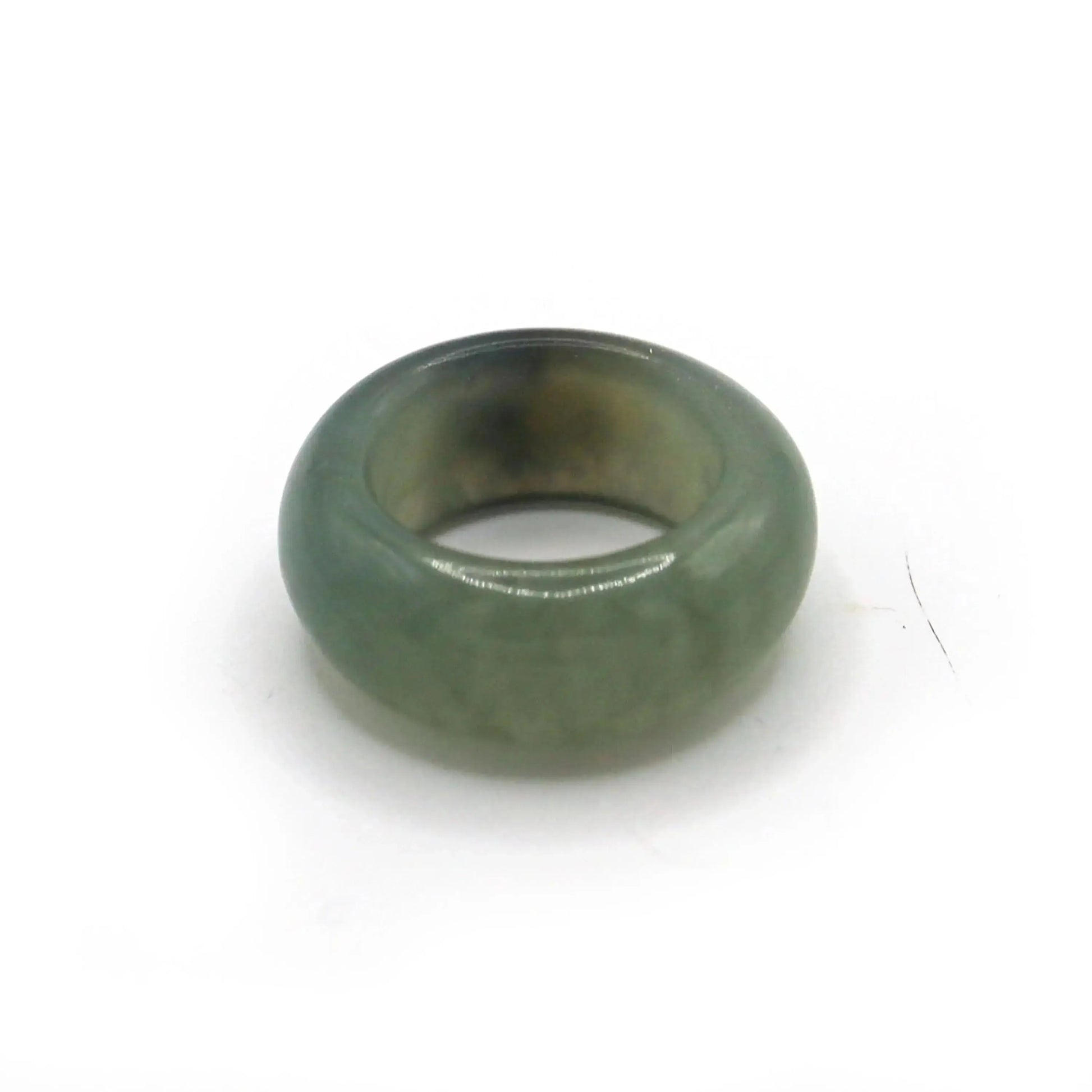 Green Minimalist Jade Ring – Glossed Serpentine Band in Earth Moss Miruzi