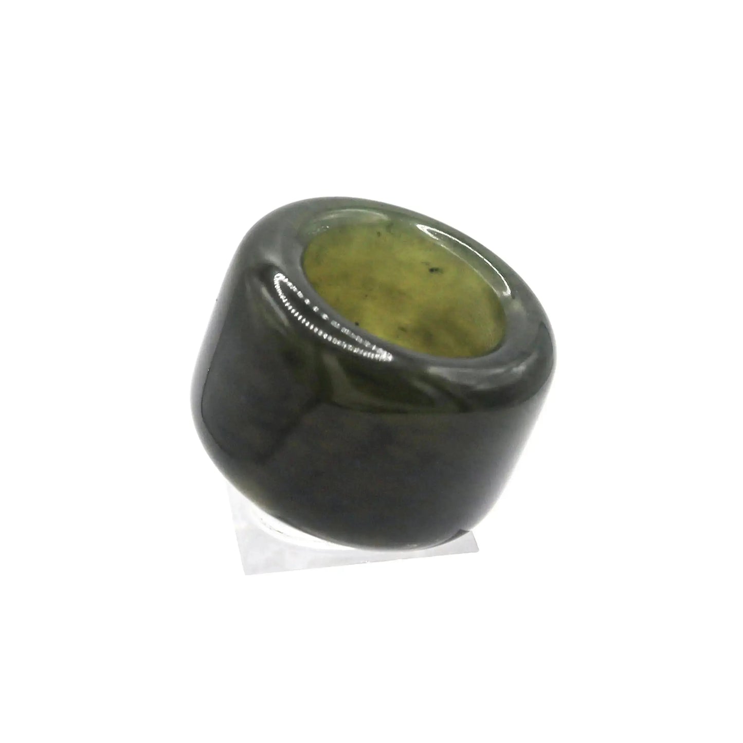 Green Minimalist Jade Ring – Glossed Serpentine Band in Earth Moss Miruzi