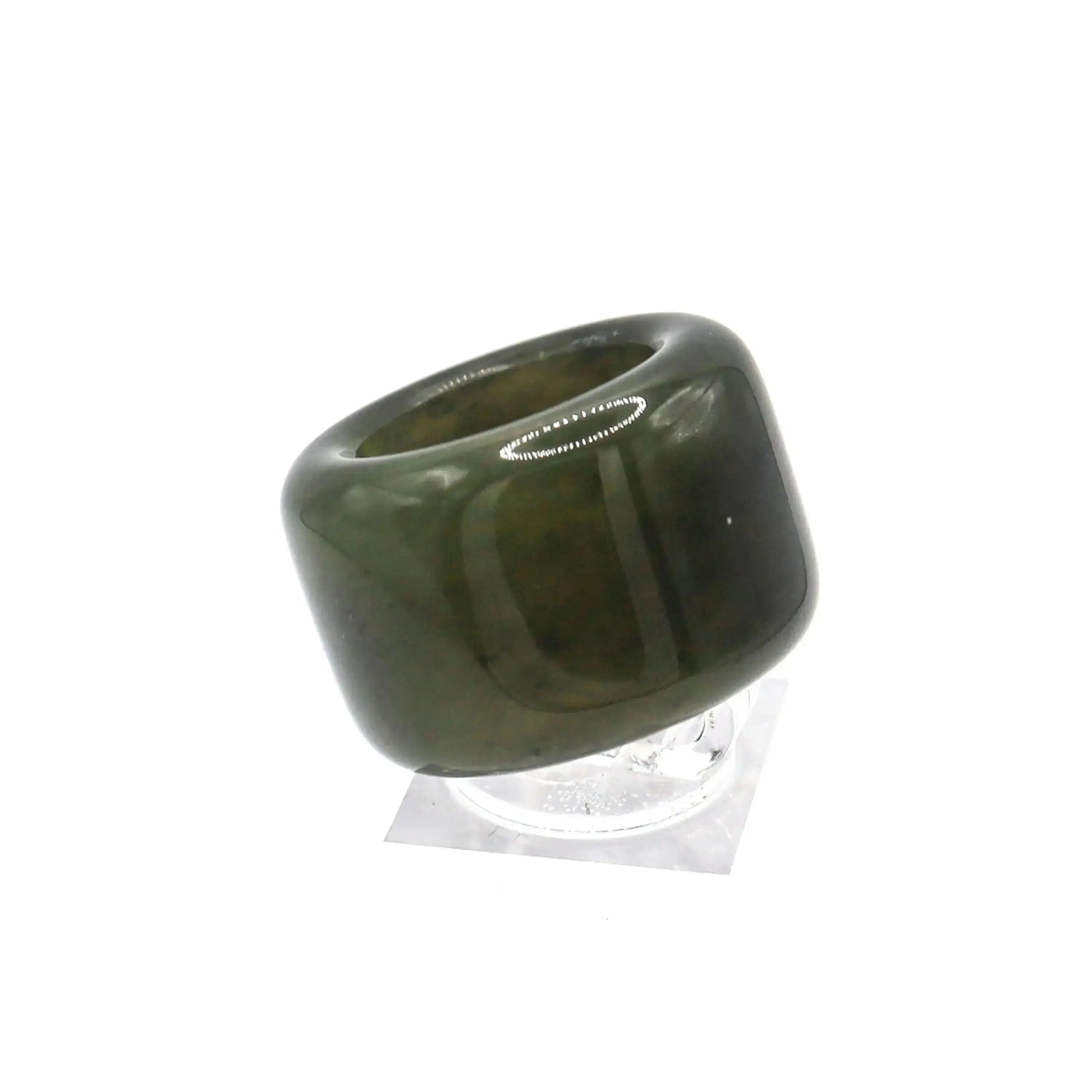 Green Minimalist Jade Ring – Glossed Serpentine Band in Earth Moss Miruzi