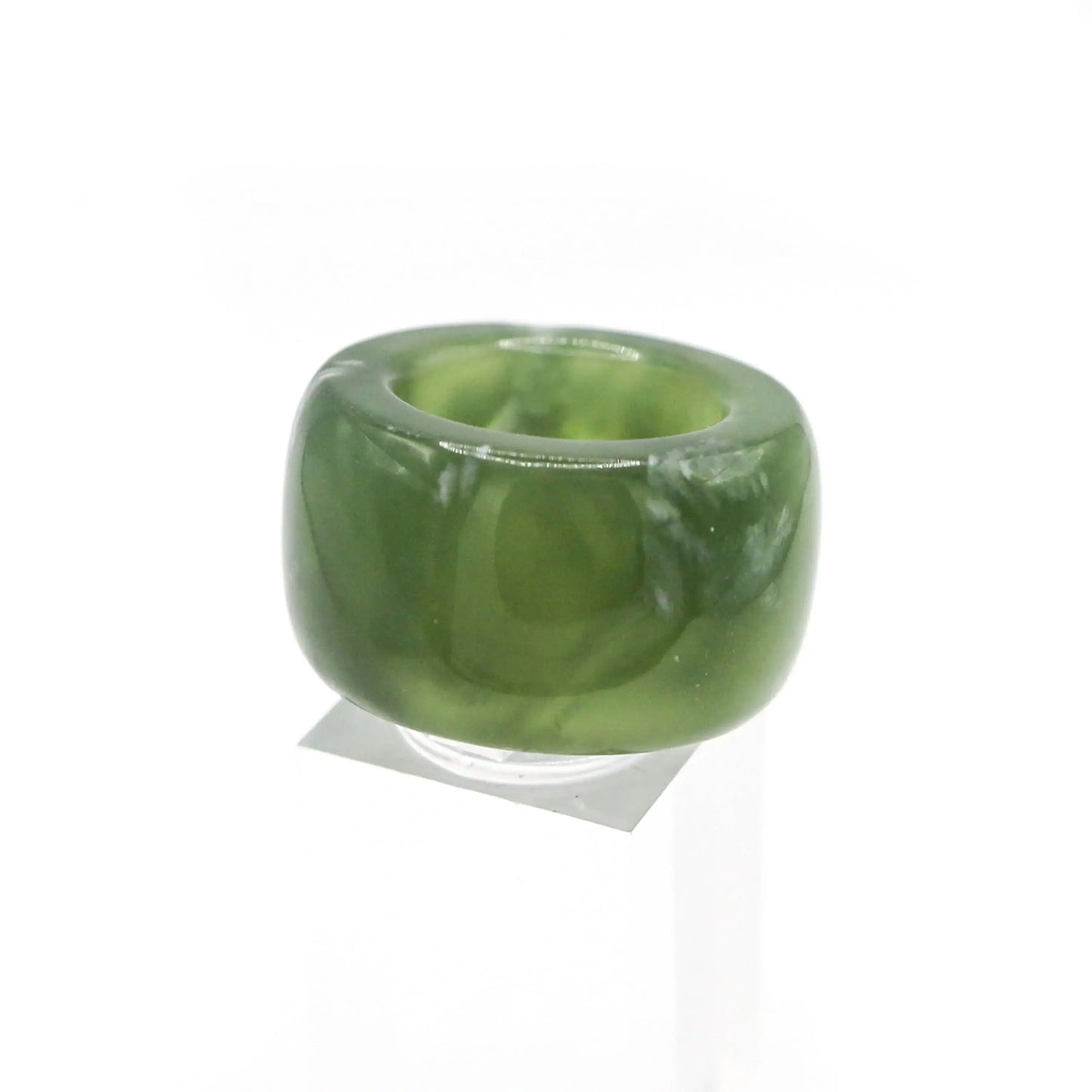 Green Minimalist Jade Ring – Glossed Serpentine Band in Earth Moss Miruzi