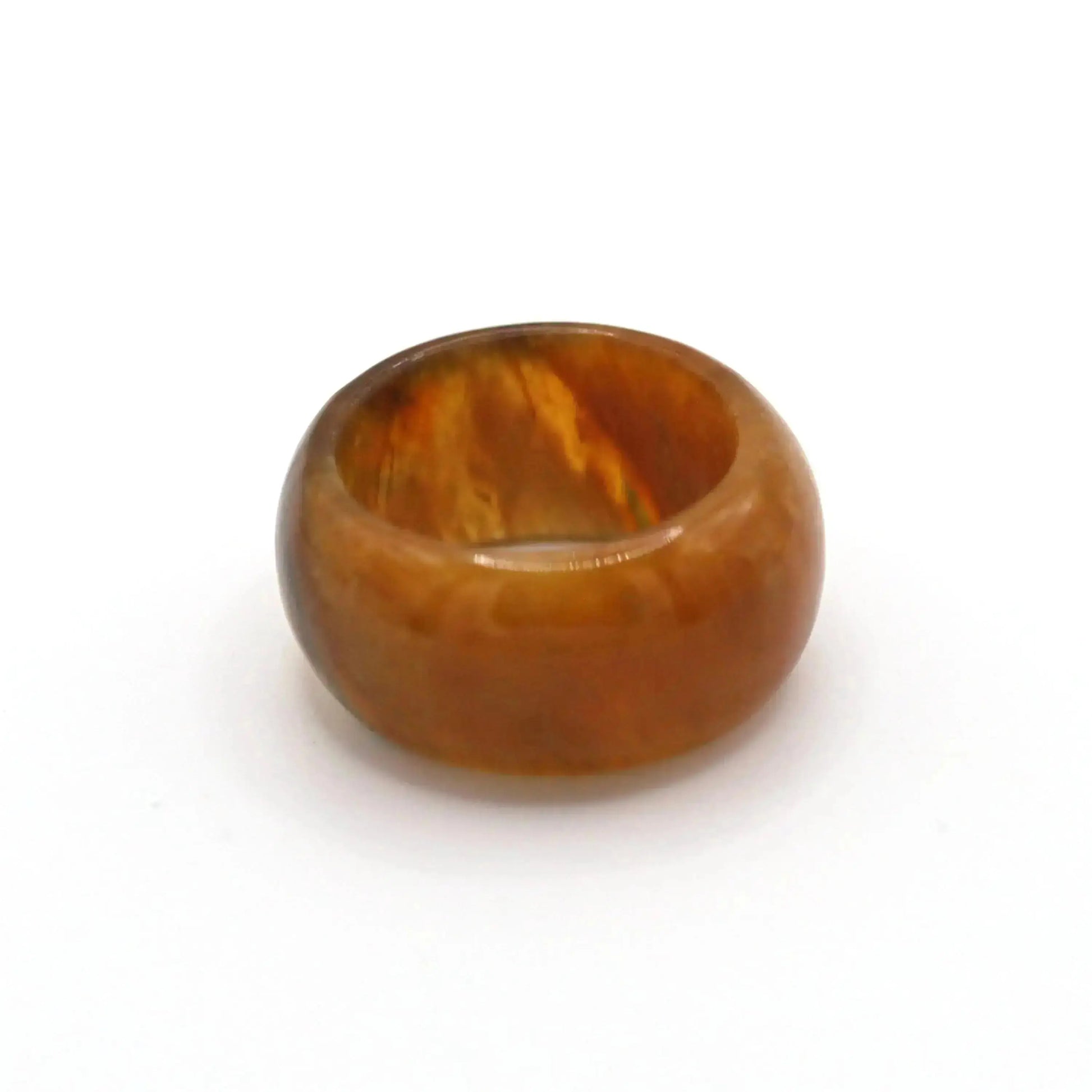 Orange Minimalist Jade Ring – Glossed Serpentine Band in Burnt Amber Miruzi