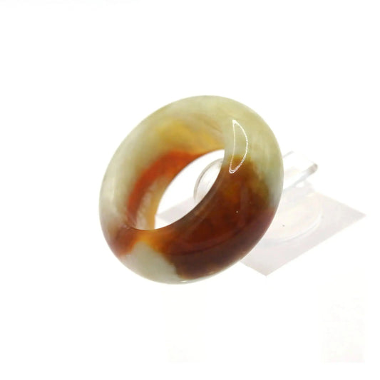 Red Vein Minimalist Jade Ring – Natural Jade Band with Icy Crimson Inclusions Miruzi