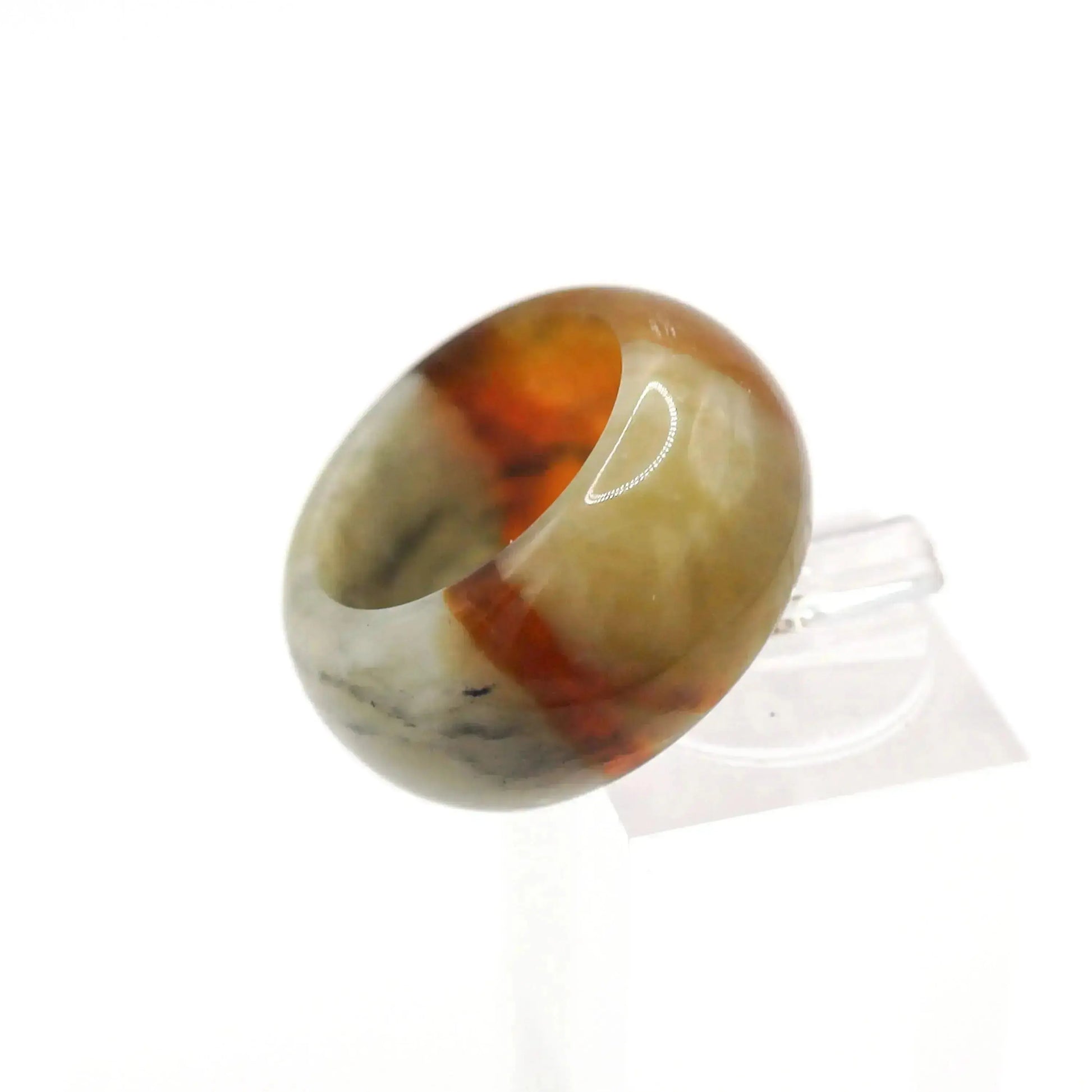 Red Vein Minimalist Jade Ring – Natural Jade Band with Icy Crimson Inclusions Miruzi