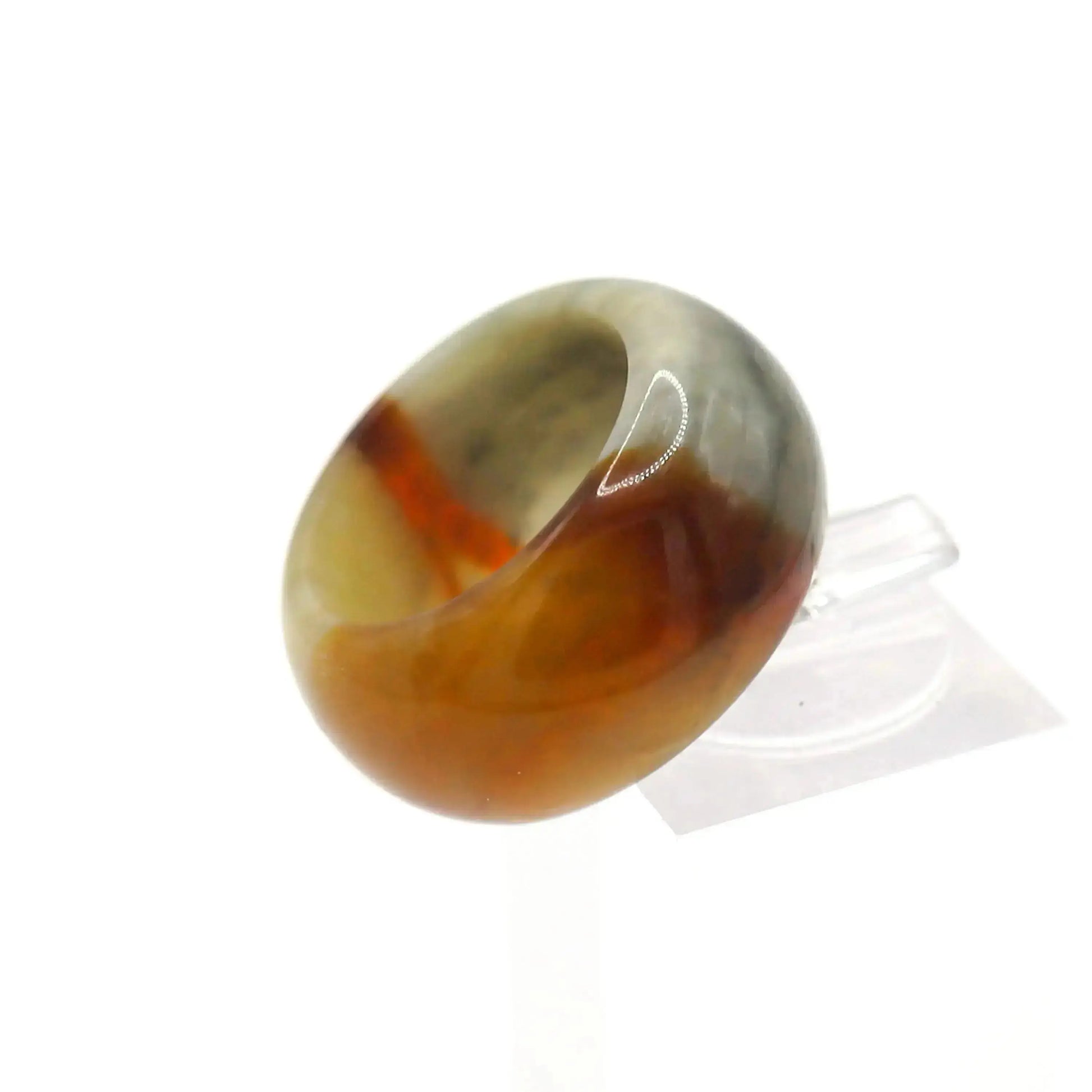 Red Vein Minimalist Jade Ring – Natural Jade Band with Icy Crimson Inclusions Miruzi