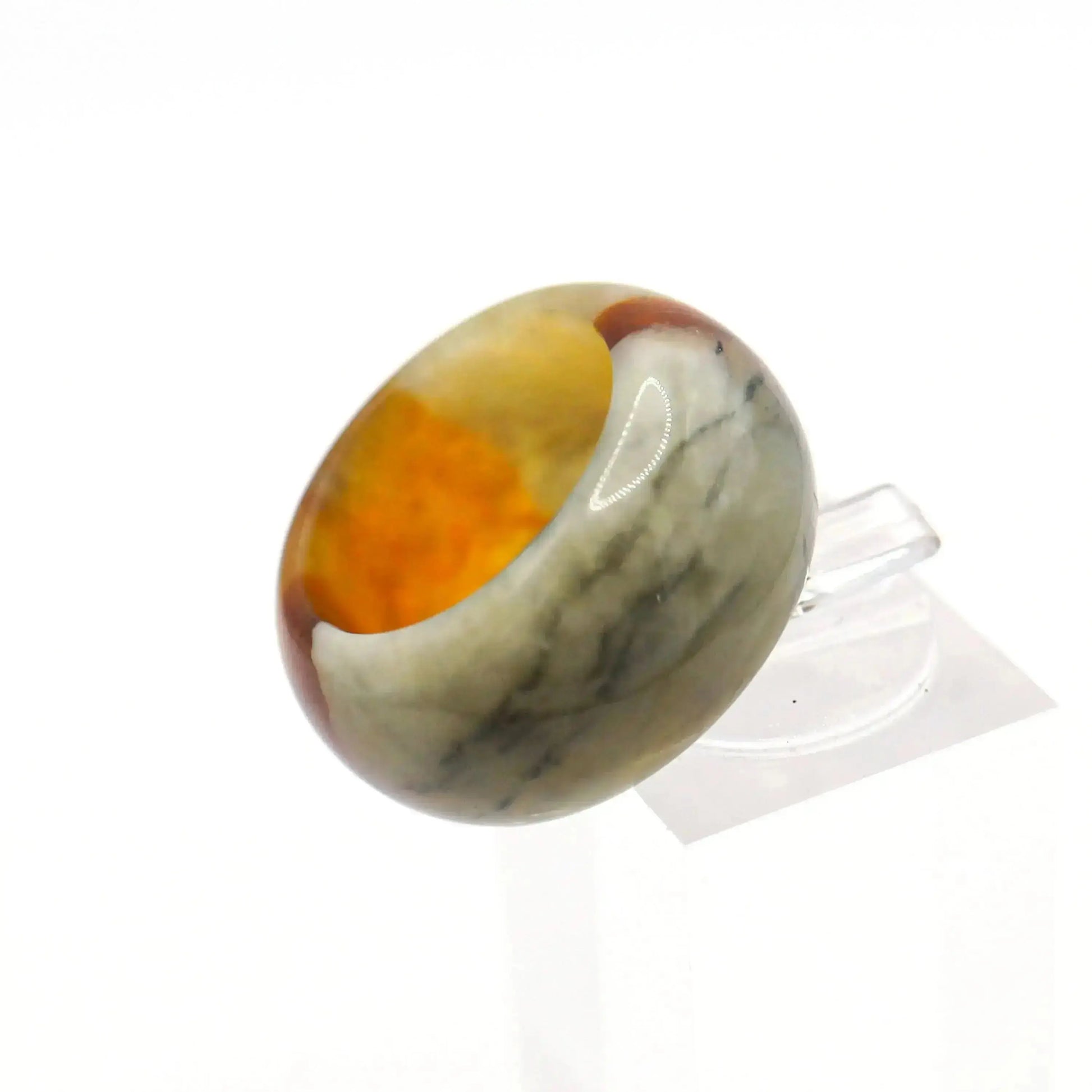 Red Vein Minimalist Jade Ring – Natural Jade Band with Icy Crimson Inclusions Miruzi