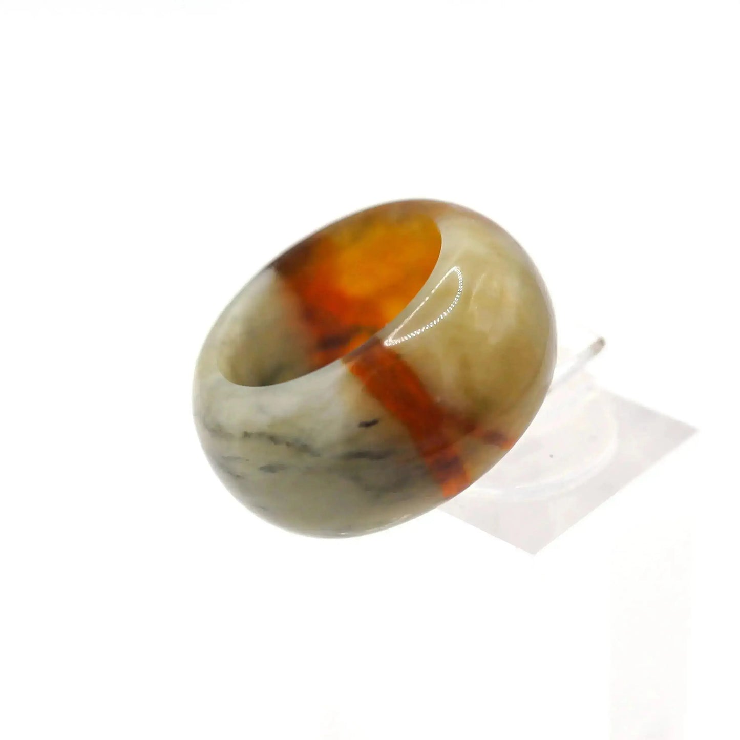 Red Vein Minimalist Jade Ring – Natural Jade Band with Icy Crimson Inclusions Miruzi