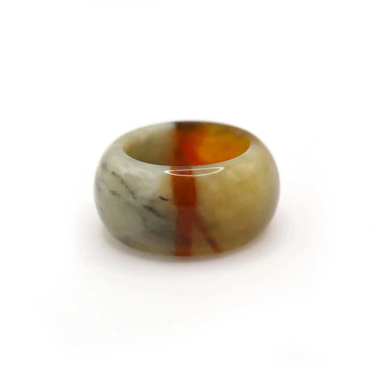 Red Vein Minimalist Jade Ring – Natural Jade Band with Icy Crimson Inclusions Miruzi