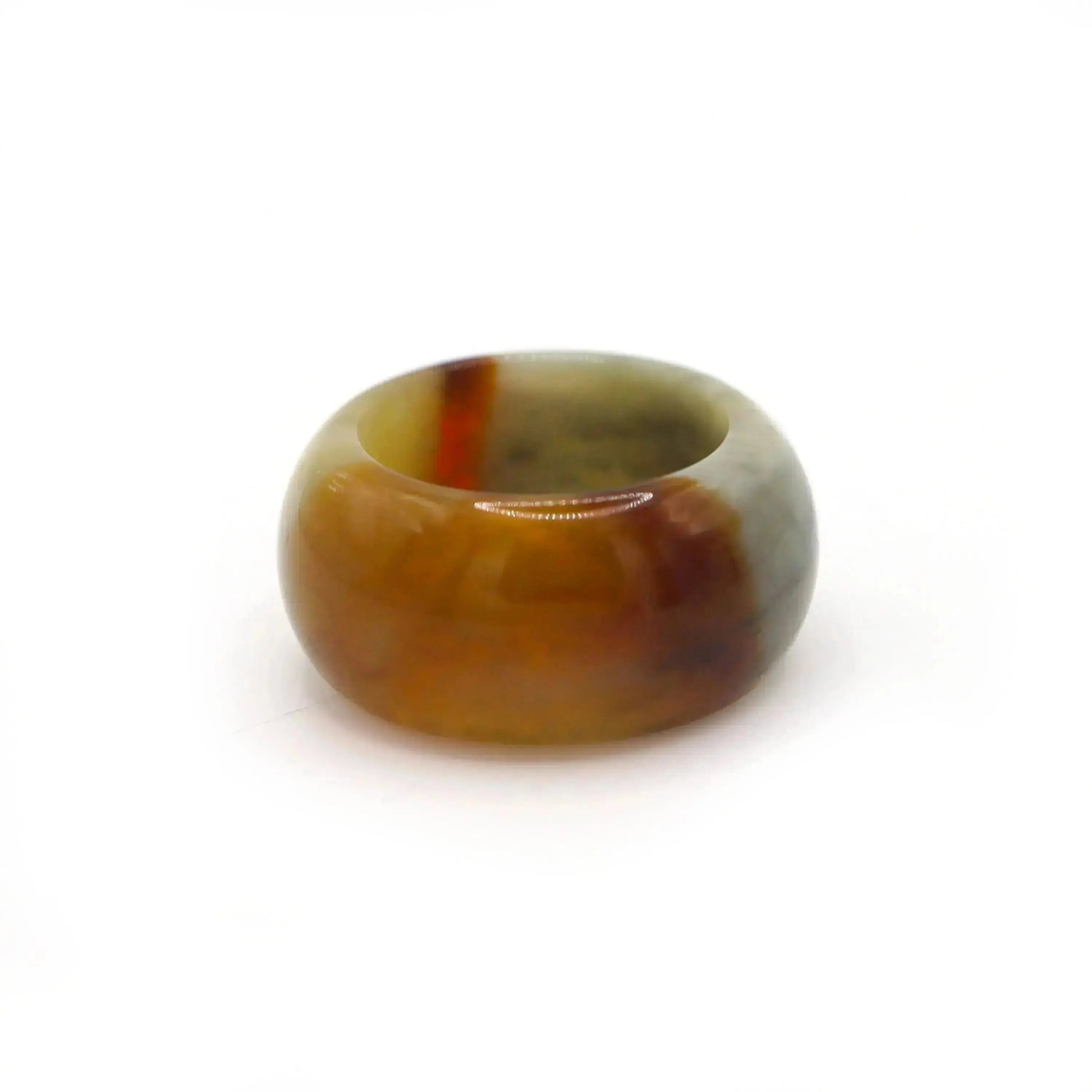 Red Vein Minimalist Jade Ring – Natural Jade Band with Icy Crimson Inclusions Miruzi