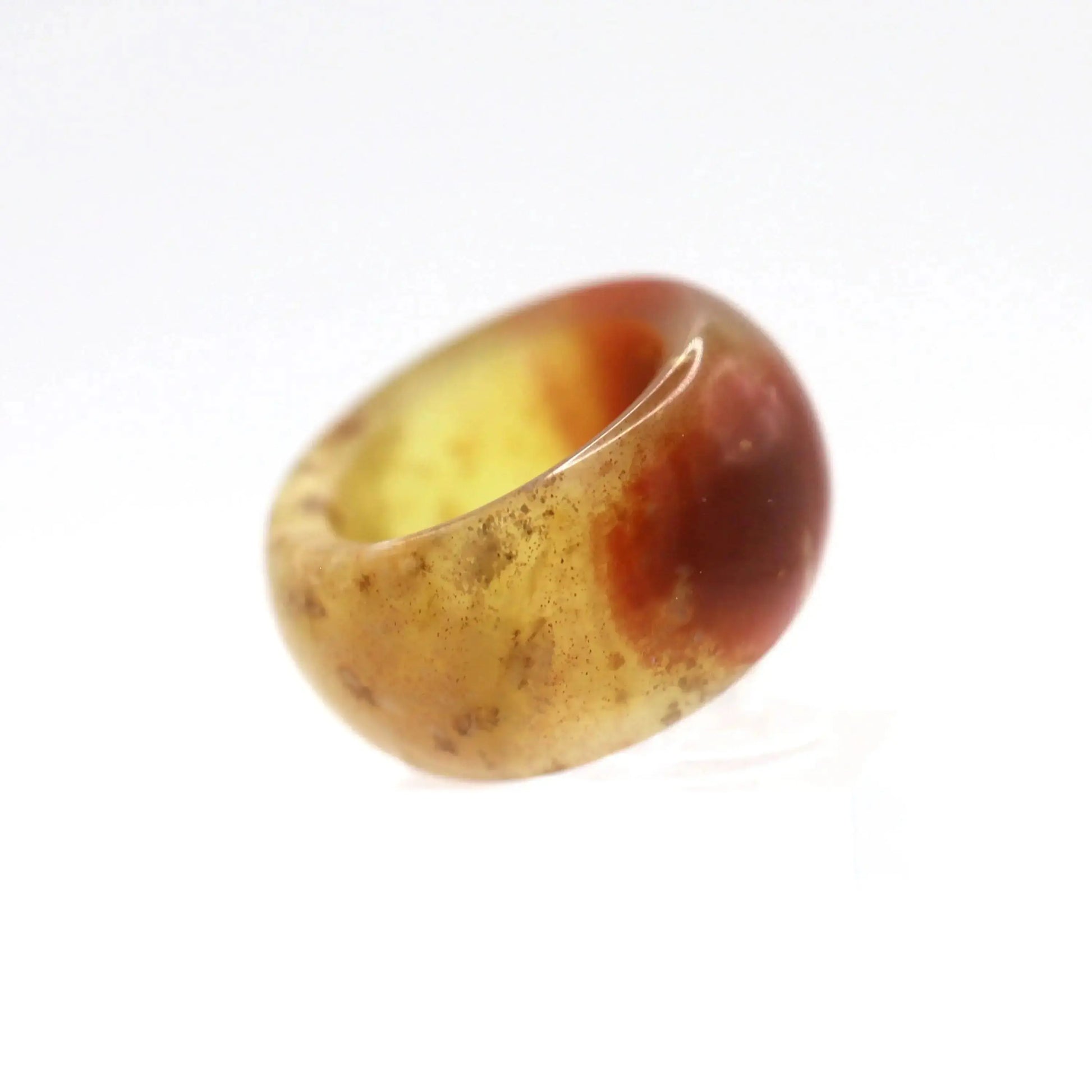 Floral Minimalist Jade Ring – Translucent Serpentine with Natural Grass-Like Pattern Miruzi