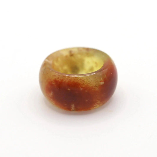 Floral Minimalist Jade Ring – Translucent Serpentine with Natural Grass-Like Pattern Miruzi