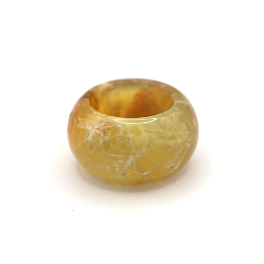 Floral Minimalist Jade Ring – Translucent Serpentine with Natural Grass-Like Pattern Miruzi
