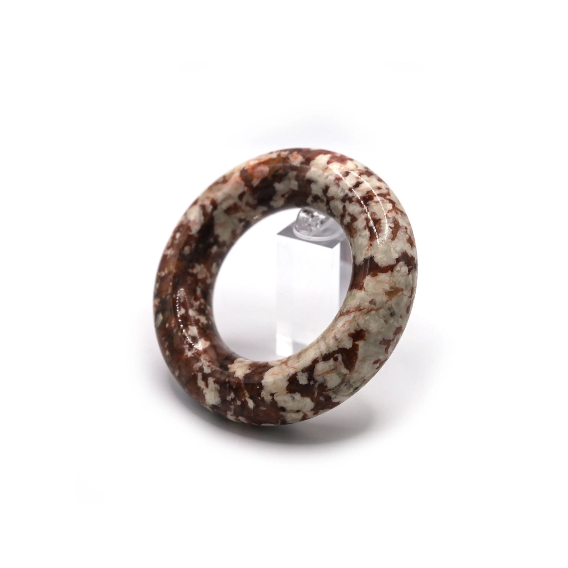 Vivid red Mongolian jade bracelet highlighted with scattered mineral flecks in a balanced, cheerful natural rhythm – Miruzi