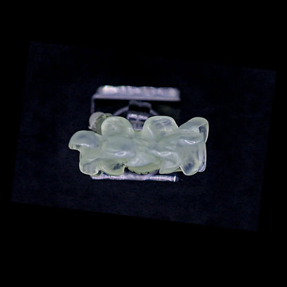 Handcrafted Serene Aqua Peony Adjustable Ring featuring a translucent, ice-clear serpentine base infused with a hint of pale aqua, showcasing a beautifully carved, three-dimensional peony. Perfect for summer, this ring combines ethereal beauty with the art of detailed craftsmanship, ideal for adding a touch of dreamy elegance to any outfit.