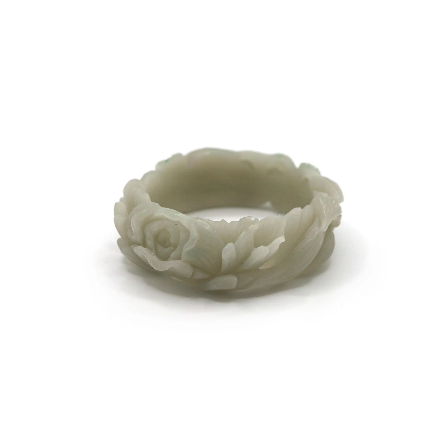 Symbolic jade bracelet in smooth green stone, showcasing delicate hand-carved details of a fox and flower in a poetic composition – Miruzi