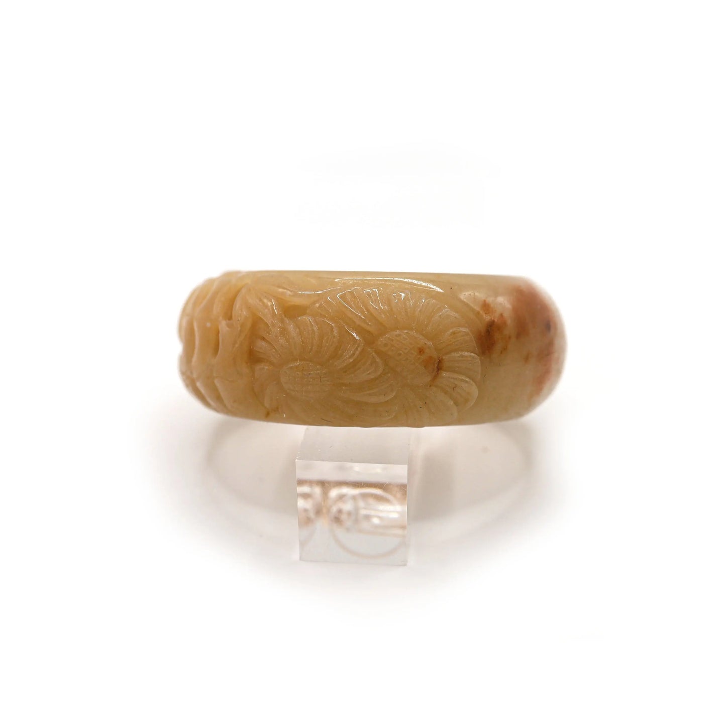 A golden-toned Mongolian jade bangle with high-relief carvings representing Chinese cultural symbolism and seasonal elegance – Miruzi