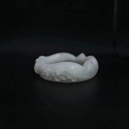 Mongolian jade bangle with cat ear sculpting and small carved blossoms, blending minimalist aesthetics with playful symbolism – Miruzi