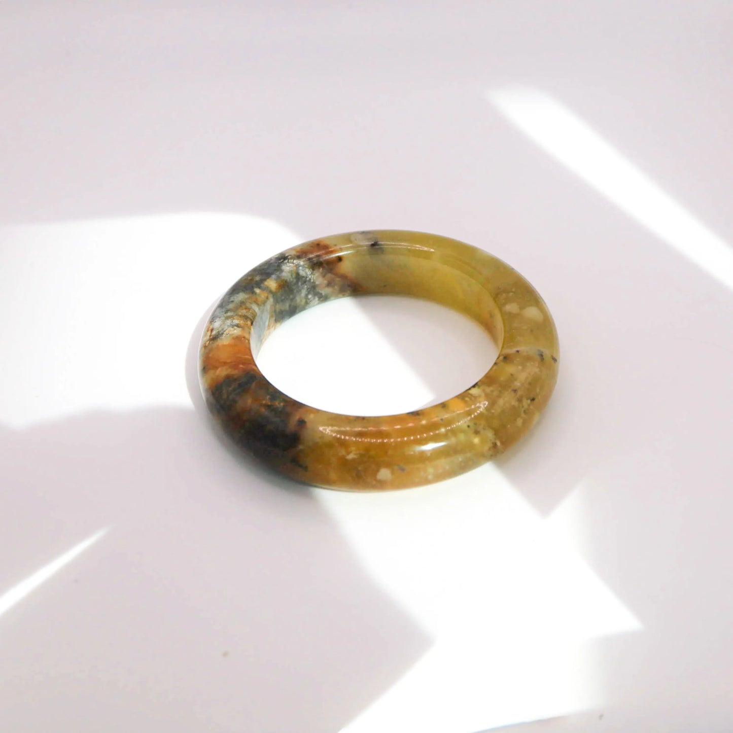 Natural Yellow Jade Bangle – Ice-Translucent Tones with Ink-Wash Texture Miruzi