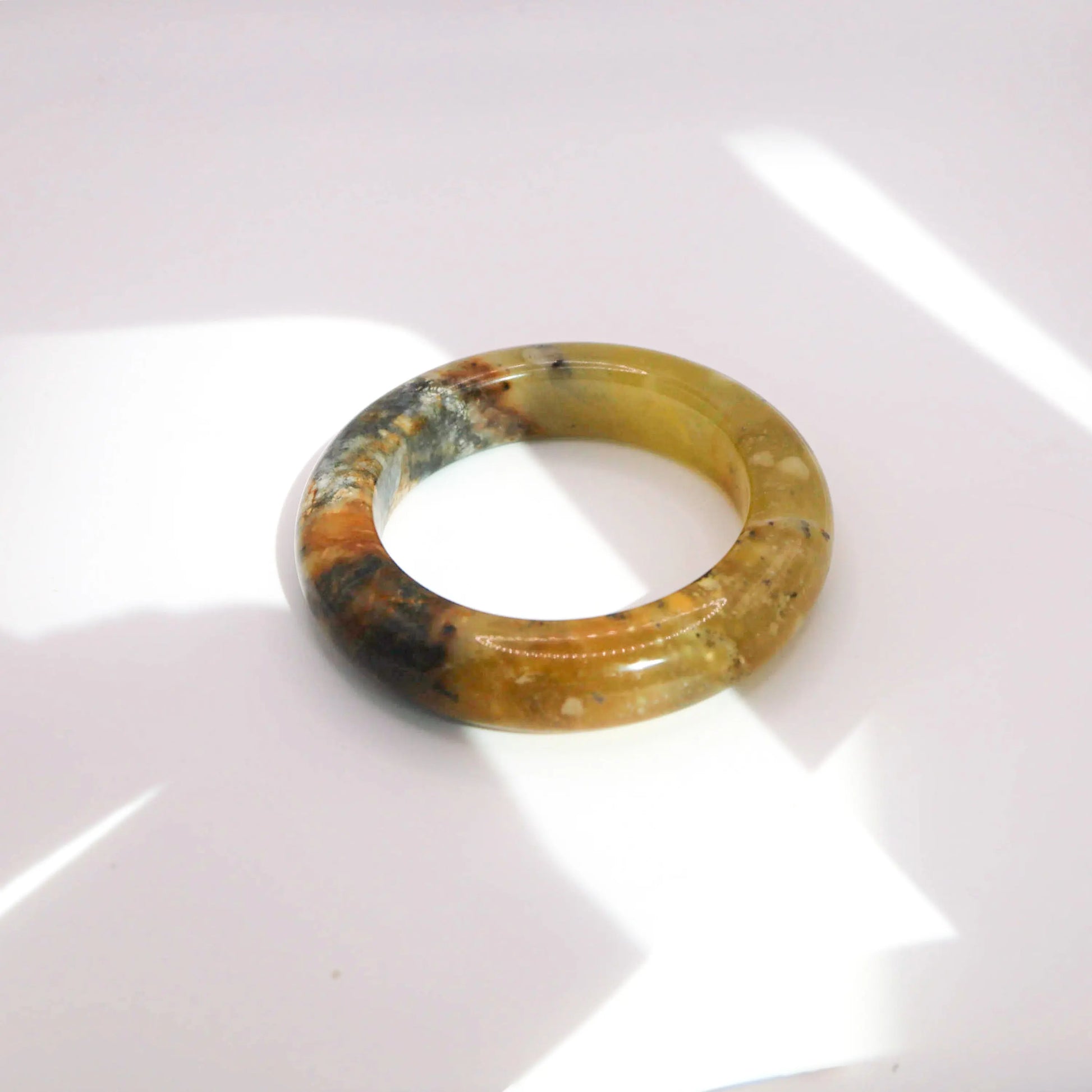 Natural Yellow Jade Bangle – Ice-Translucent Tones with Ink-Wash Texture Miruzi