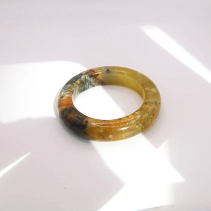 Natural Yellow Jade Bangle – Ice-Translucent Tones with Ink-Wash Texture Miruzi