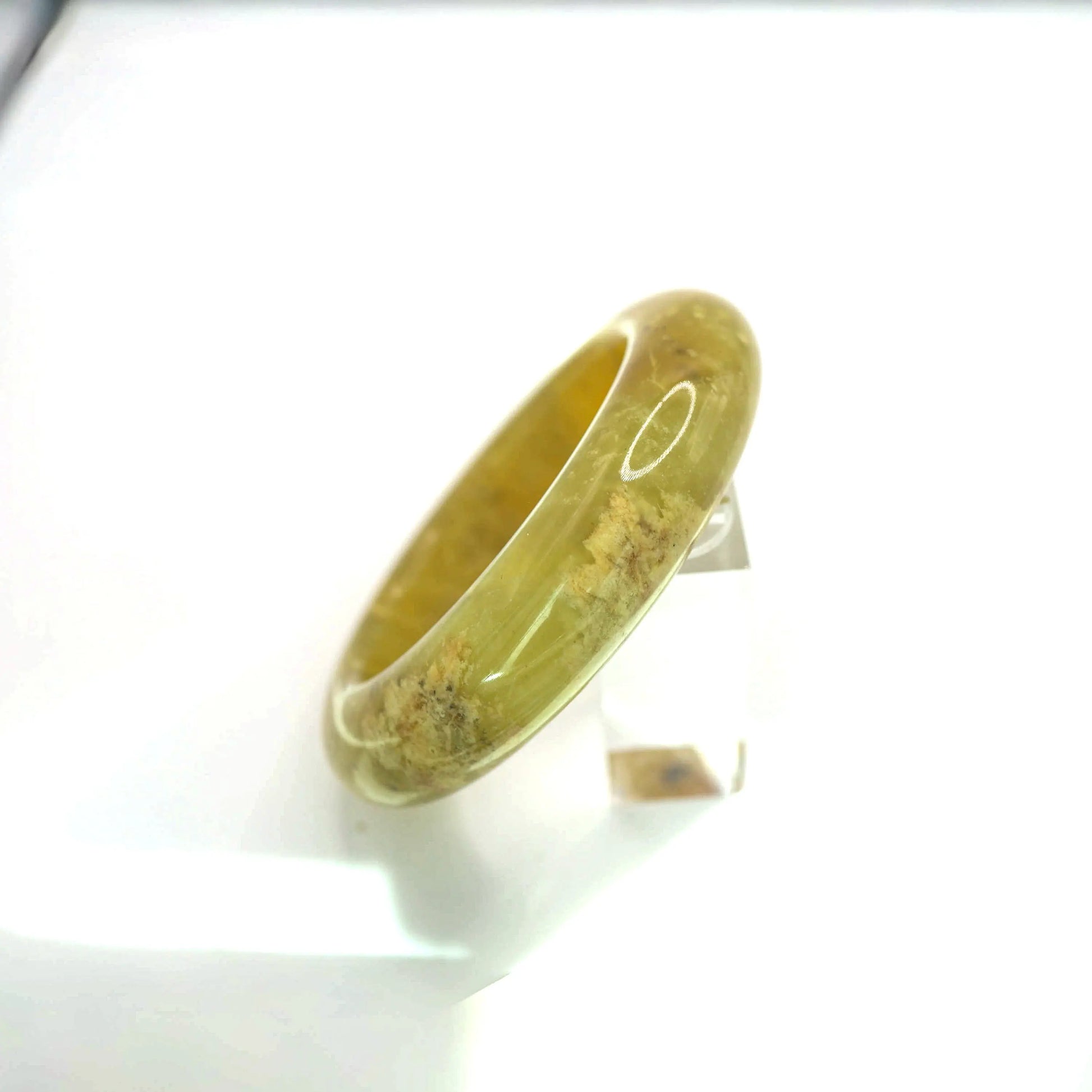 Yellow Jade Stone Bangle – Golden Ice-Translucent Mongolian Jade with Botanical Inclusions Miruzi