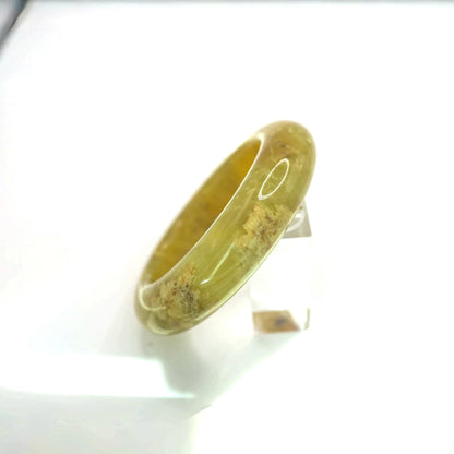 Yellow Jade Stone Bangle – Golden Ice-Translucent Mongolian Jade with Botanical Inclusions Miruzi